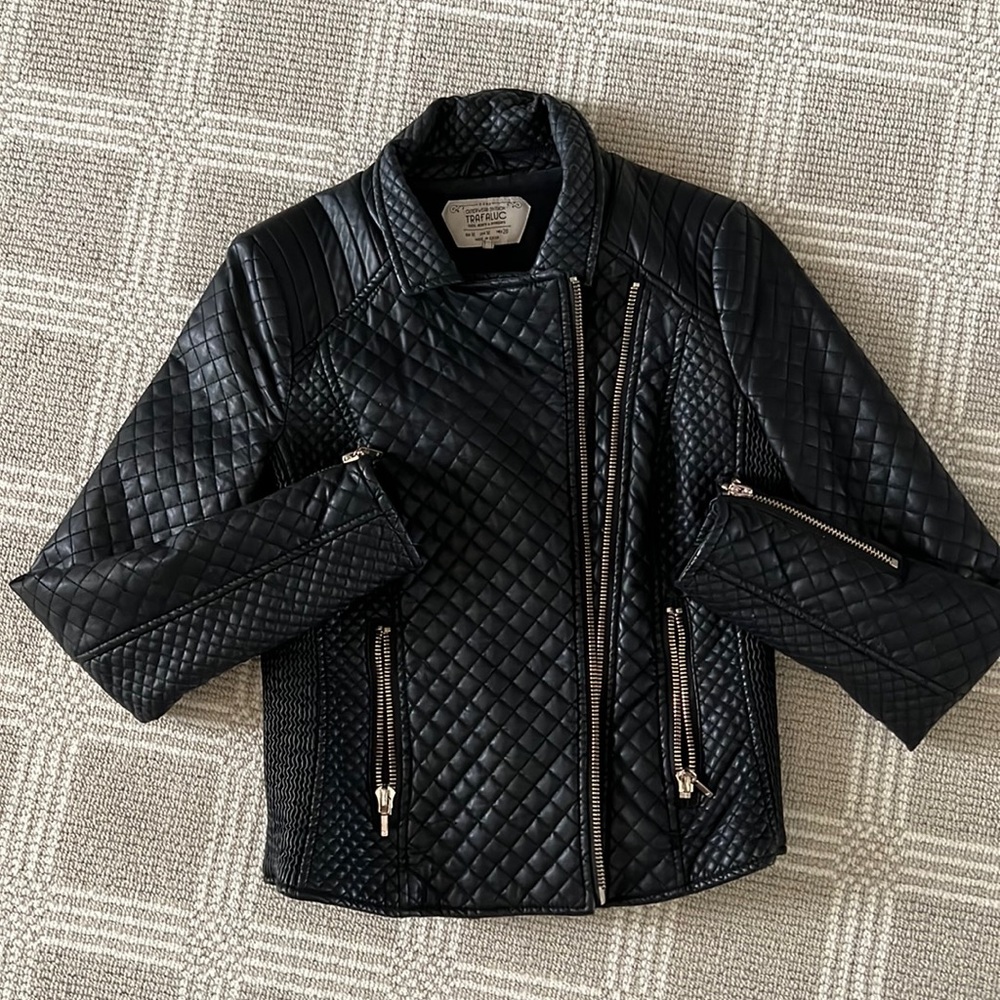 Zara Quilted Faux Leather Moto Jacket - Asymmetrical Zip - Size Medium